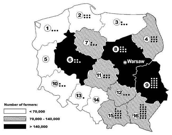 Most cases of occupational skin disease were diagnosed in south-eastern Poland.